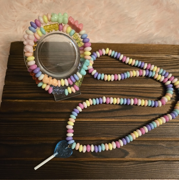 Handmade Candy Necklace with heart lollipop pendant and gummy bear bracelets! - Picture 1 of 12